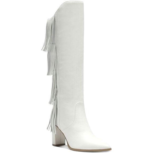 INC INTL Concepts Women Yomesa Fringe Western Boots Size US 6M White Leather - Picture 1 of 6
